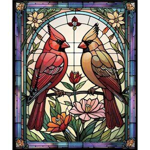 New Cardinals Bird Stained Glass Plush Gift Throw Blanket Cardinal Red Birds NIP